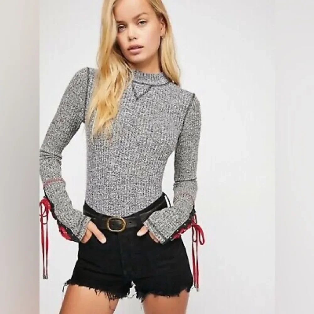 Free People Mountaineer Black Long Sleeve Mock Neck Top Size XS